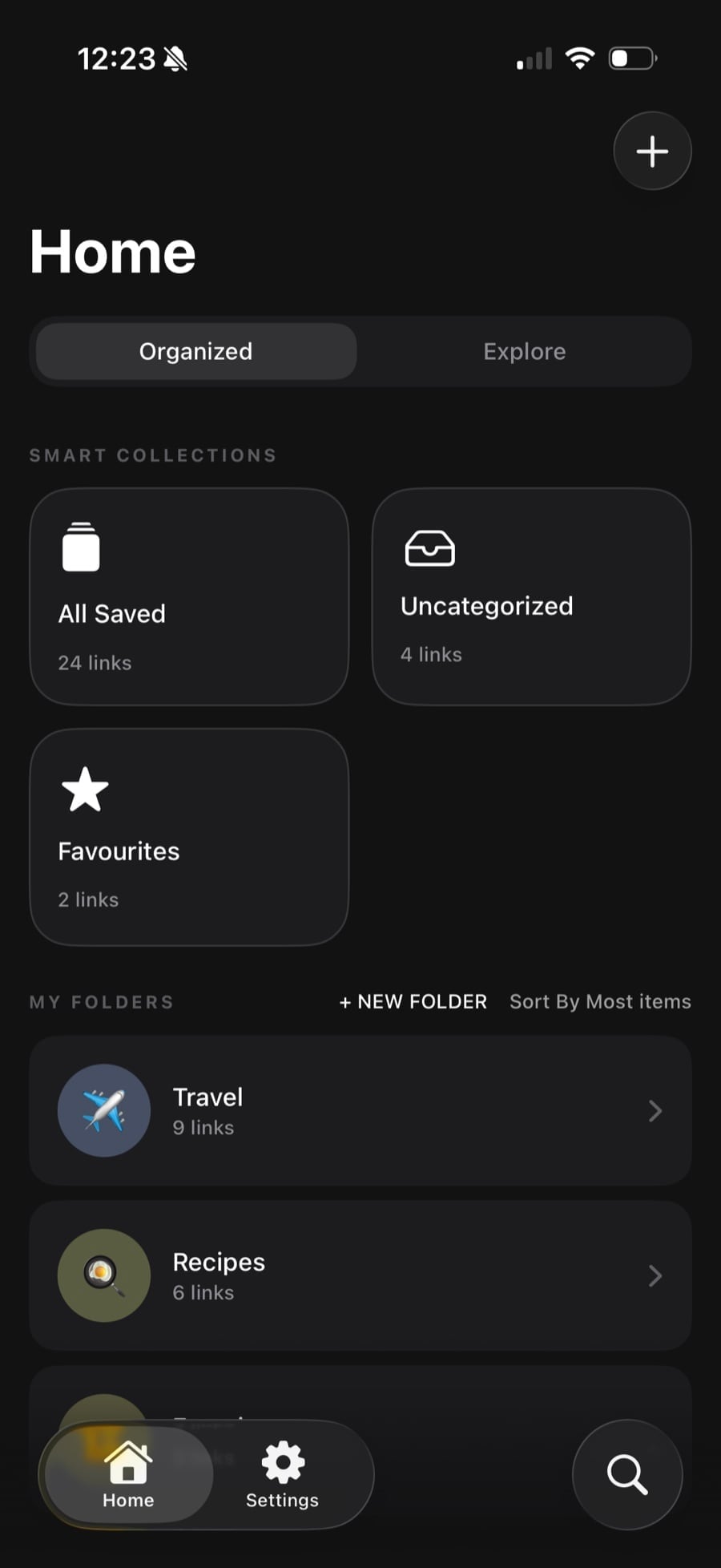 Nemor Organized tab with Smart Collections and personal folders